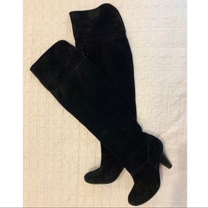 Knee high or over the knee black suede boots